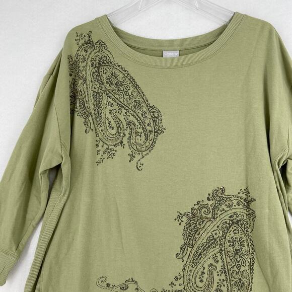 Chico's Zenergy Tunic Sweatshirt Size 12/14 Green Embellished Beaded Pullover - Picture 3 of 12